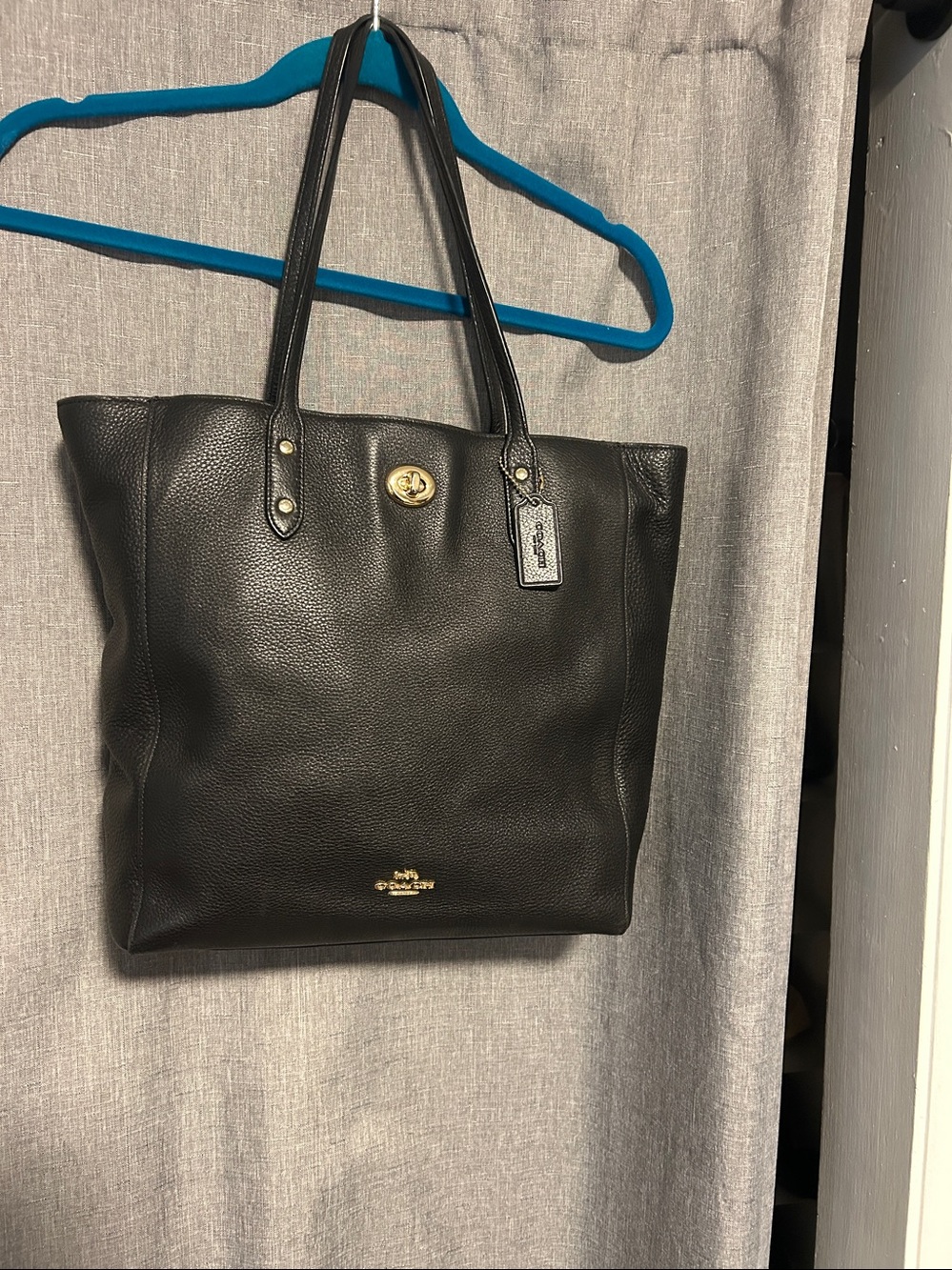 Coach Black Pebbled Leather Tote with Gold Hardware
